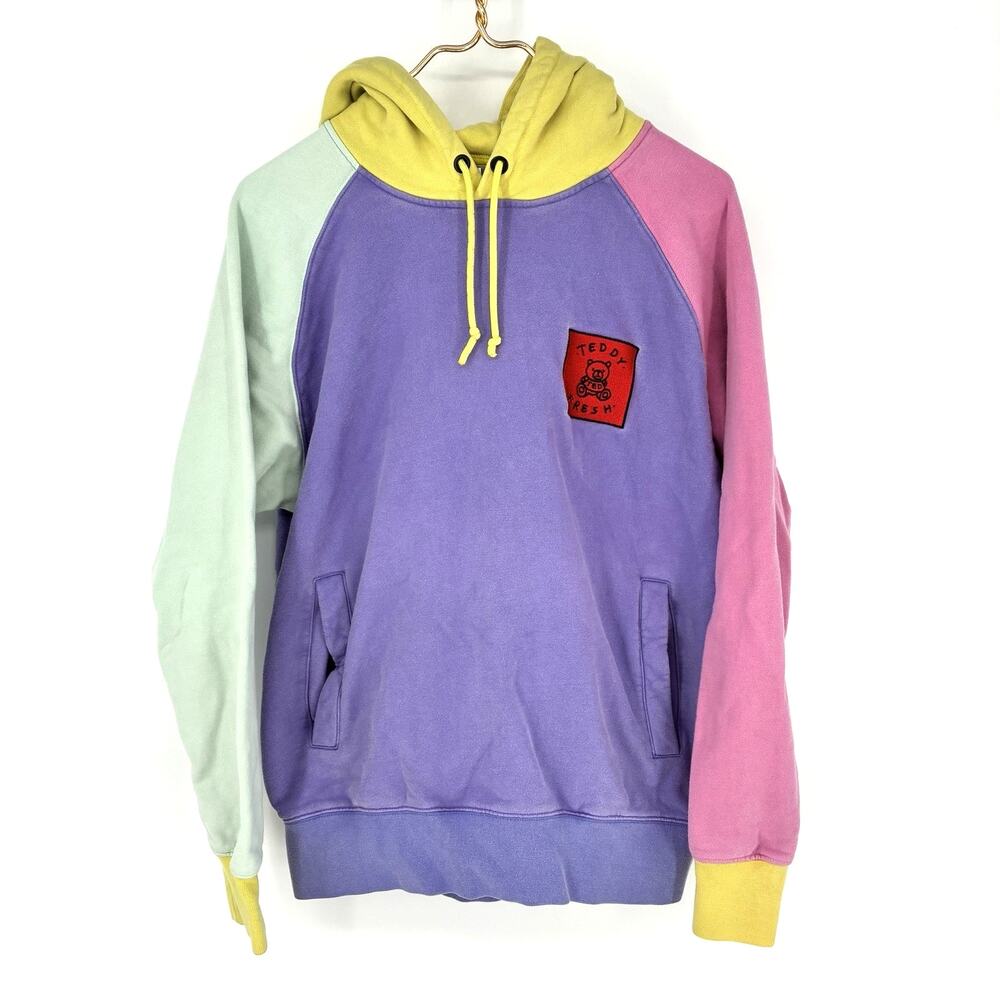 Teddy Fresh Pastel Color Block Hoodie Men's Small Purple Yellow Pink Pullover